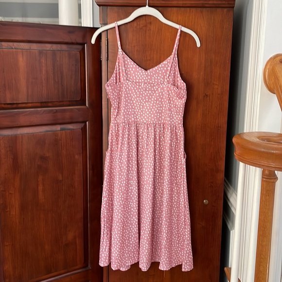 NWT Midi Polka Dot Adjustable Strap Ruched Front Dress - Picture 6 of 14